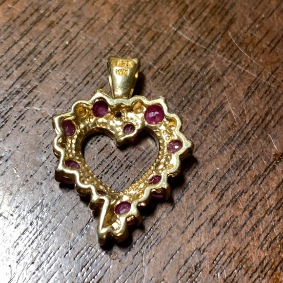 Charm, Sterling Silver Heart charm or pendant with rubies and white sapphires. - Picture 7 of 10